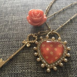 Betsy Johnson Pink & Gold Heart Layered Necklace